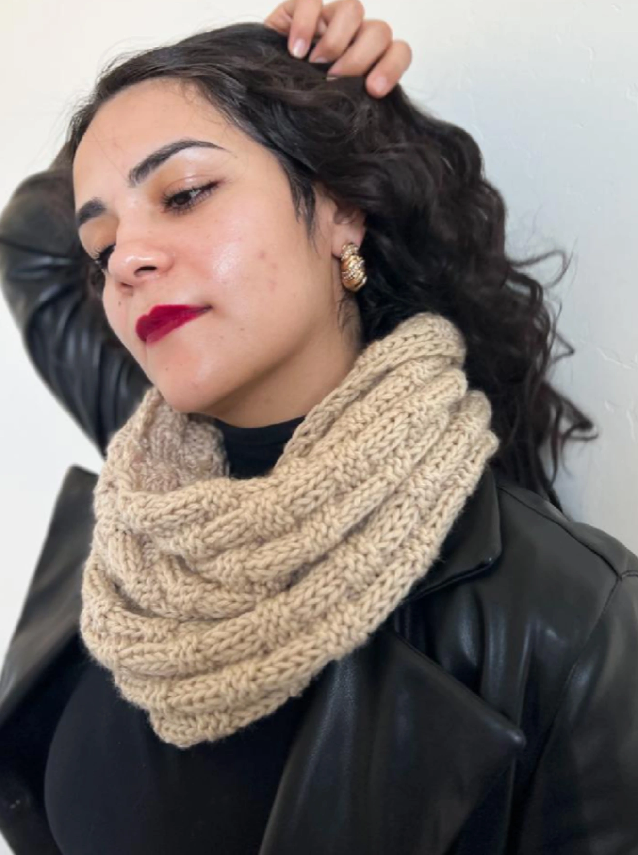 beige alpaca blend neck warmer