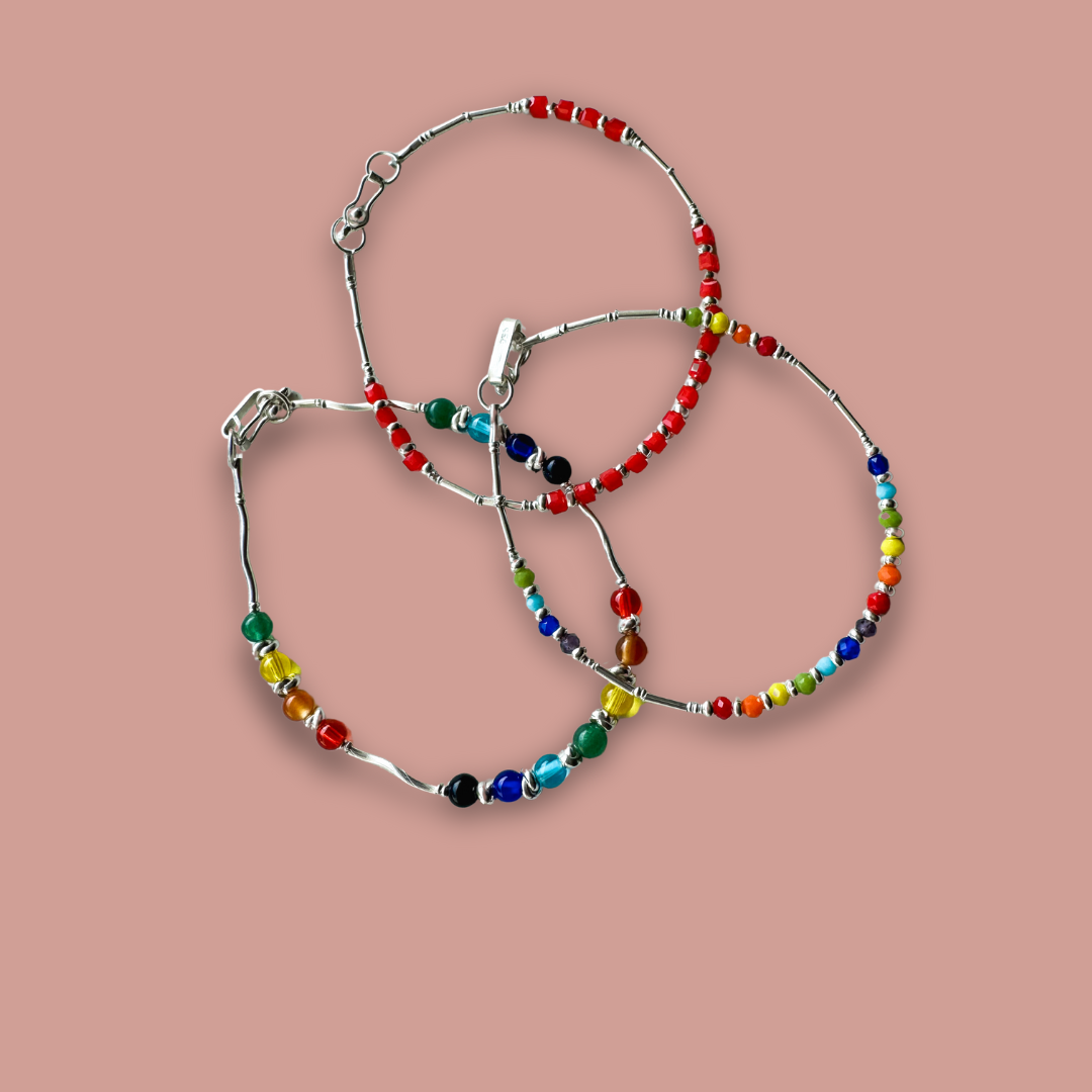 Colorful Murano Glass Bracelets with 950 Silver
