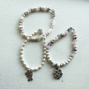 Freshwater Pearl Bracelet with 950 Silver & Charm