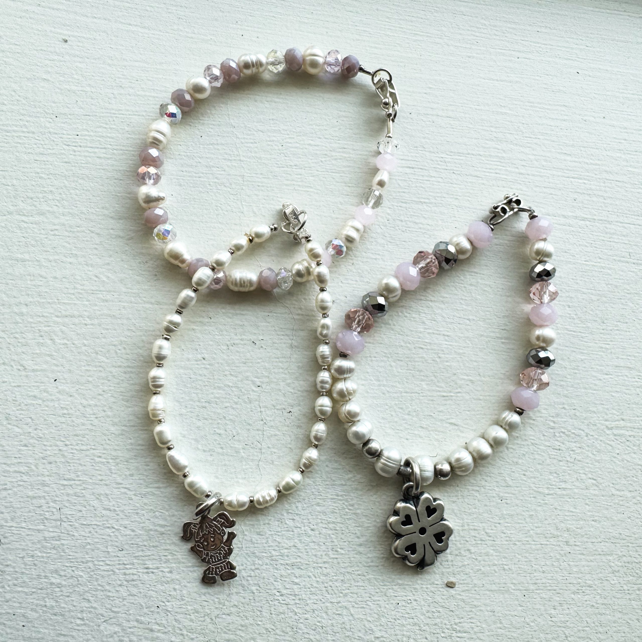 Freshwater Pearl Bracelet with 950 Silver & Charm