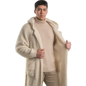 Stitching Coat With Hood - 43% baby alpaca, 43% sheep wool, and 14% polyamide